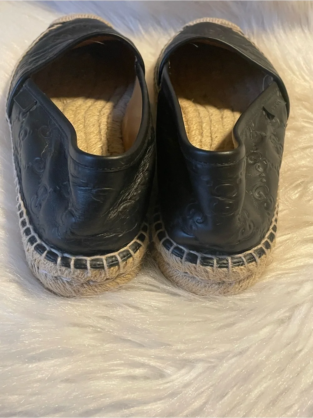 Authentic Gucci women Black Leather Espadrille Loafers
